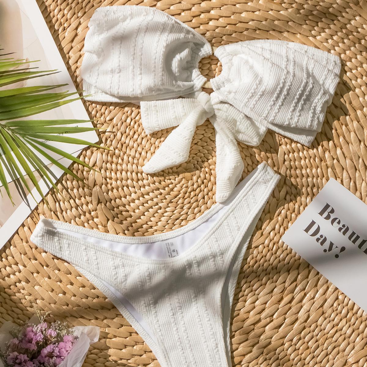 Бандо бикини с высокой талией женский купальник женский купальник в рубчик комплект — фото 7