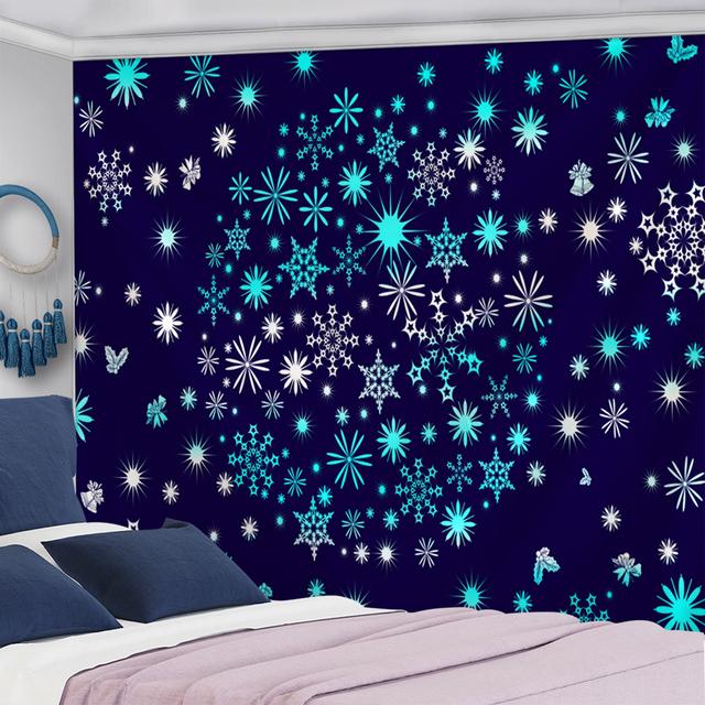 Tapisserie murale à suspendre avec paysage de neige et sapin de Noël, flocon de neige, maison, cadeau de vacances, décoration d'intérieur psychédélique rétro bohème