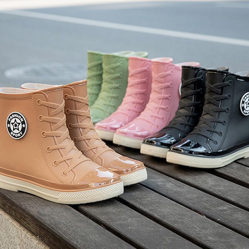 Winer Herbst Damen Regenstiefel Mode Warme Gummistiefel Knöchel Regenschuhe Damen Wasserdicht Garten Galoschen Botas Lluvia Mujer