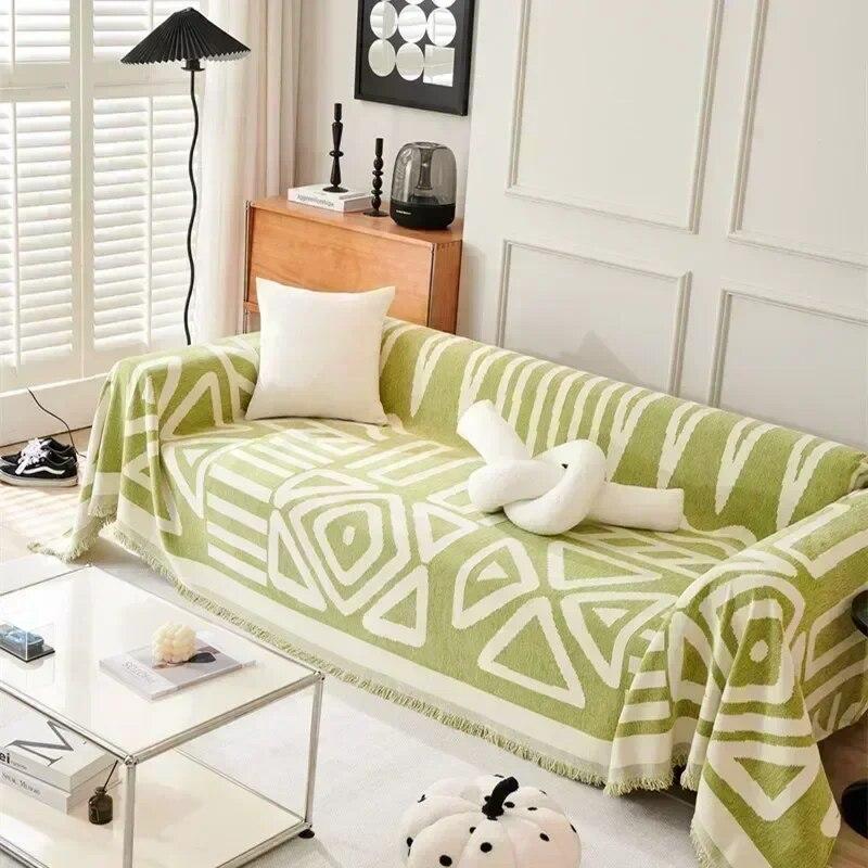 Geometric Printed Sofa Blanket Chenille Dustproof Anti-scratch Sofa Mat for Living Room Multipurpose Furniture Protection Cover