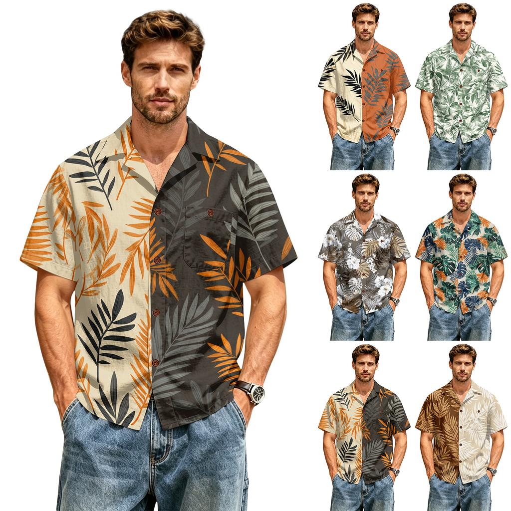 Men's Casual Short Sleeve Shirt Cotton Linen Blend Button Down Front Pocket Lightweight Breathable Summer Top