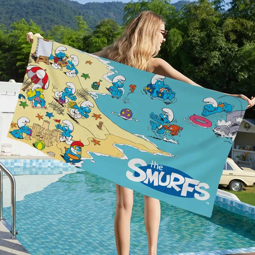 Cartoon Cute S-Smurfs Microfiber Blanket Quick Drying Beach Towels Oversized Printing Super Absorbent Pool Towel Blanket