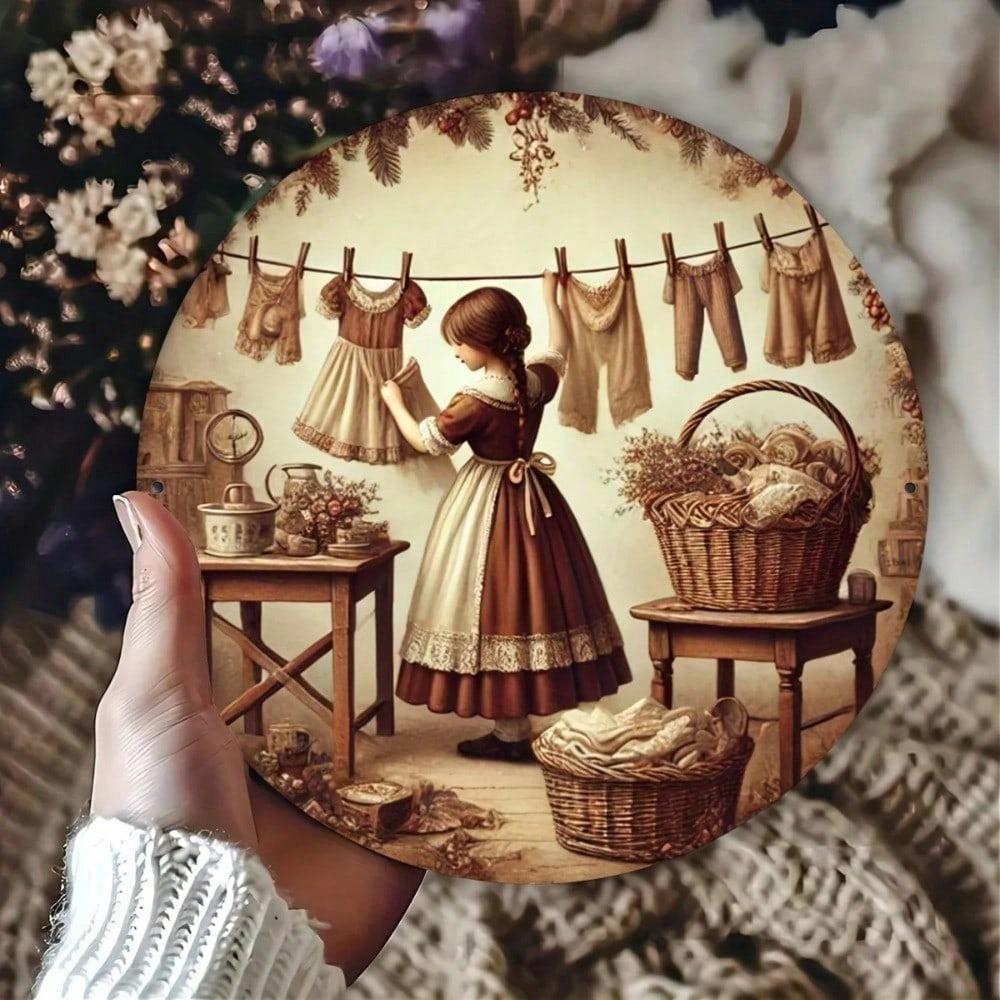 Vintage 20x20cm Rustproof Metal Tin Sign for Laundry Room, Home Bar, Cafe, Garage, Farmhouse Decor