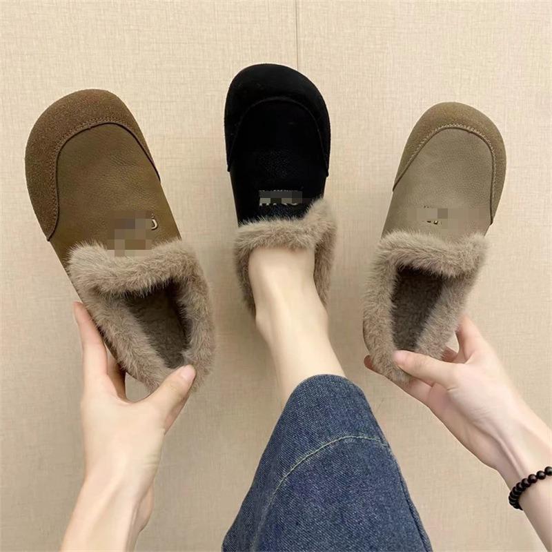 Retro Fleece One-piece Slip-on Shoes, New Soft-soled Shoes, Women's Cotton Shoes
