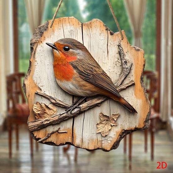 Bird Ornament 2D Wooden Bird Hanging Sign Rustic Decorative Wall Plaque for Farmhouse Porch Yard Wall Decor