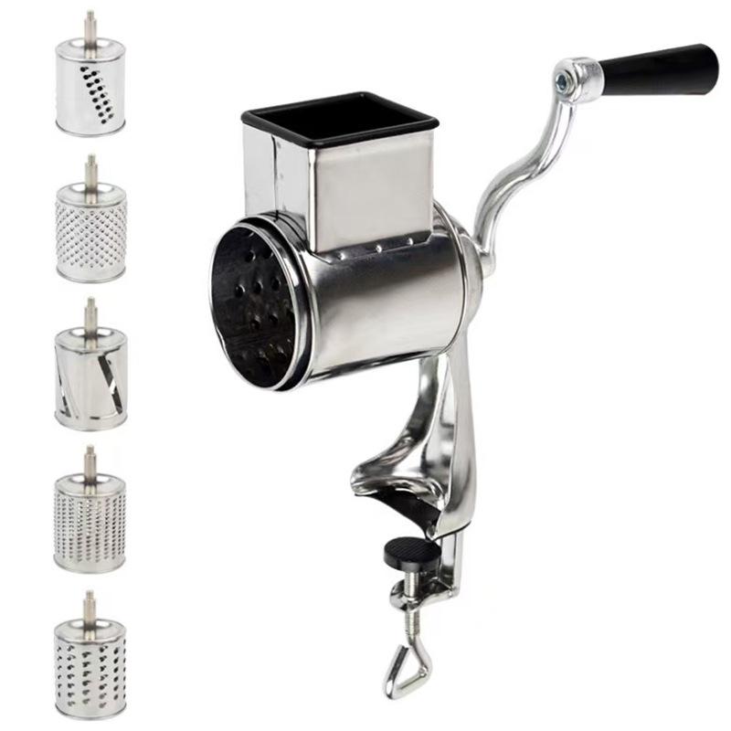 5-Blade Hand Crank Grinder, Stainless Steel Manual Food Processor for Cheese Nuts Spices, Multi-Function Kitchen Grinder