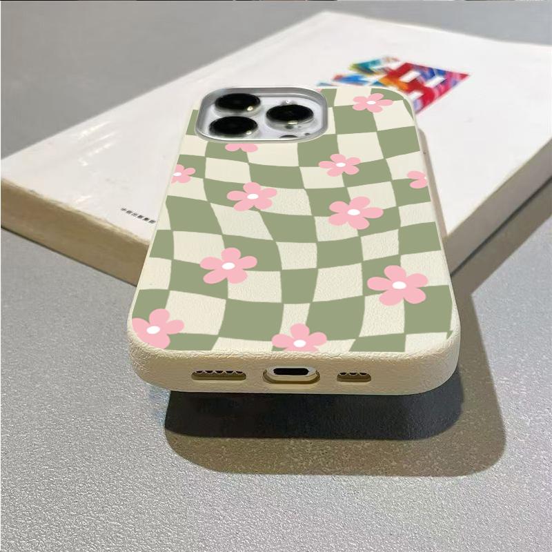 Wave Green Grid Flower Pattern Phone Case for Samsung Galaxy S25 S24 S23 Ultra S22 Plus S21 FE A35 A15 A56 A36 A55 Soft Cover
