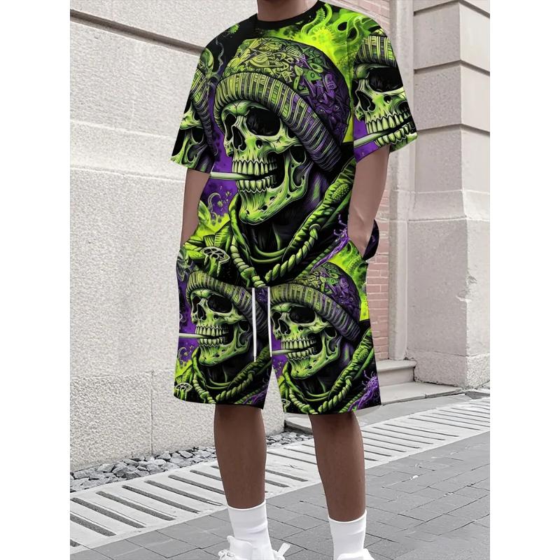 Fashion Men's Casual Suit T-shirt Shorts Two-piece Set Summer Simple 3D Printing
