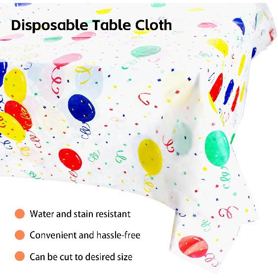 kathson Rectangle Tablecloth with Colorful Balloons Pattern,Plastic Birthday Disposable Tablecloth Plastic Table Cloths Table Cover for