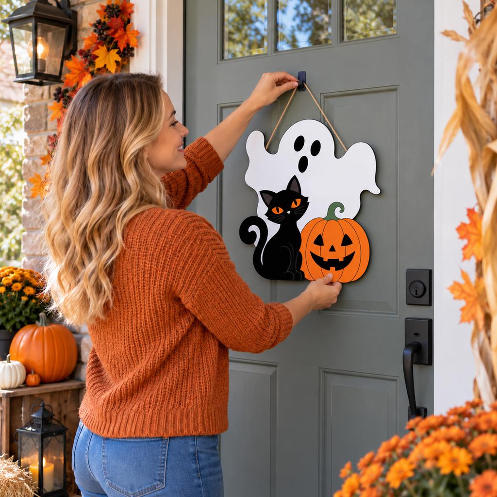 Halloween Hanging Sign for Outdoor Yard, Porch, Door and Entryway Fall Decoration