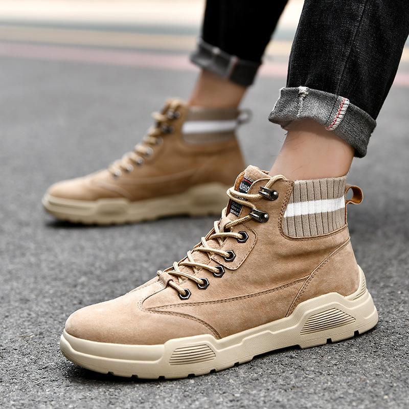 

Модные зимние мужские кожаные рабочие ботинки, нескользящие мужские мотоциклетные ботинки, ботинки для альпинизма, мужские ботинки 44 бежевый