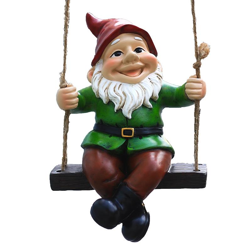 Niedlicher lächelnder Schaukelgnom Hängende Ornamente Gartendekoration Statue Harzzwerge Hängen am Baum Dekorative Anhänger Dropshipping Lustiges Geschenk