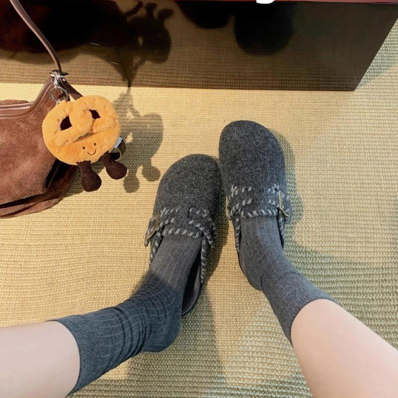 Fleece Women's Autumn and Winter Fluffy Shoes Wear Cotton Shoes, Snow Boots, Thick-soled Warm Half Slippers