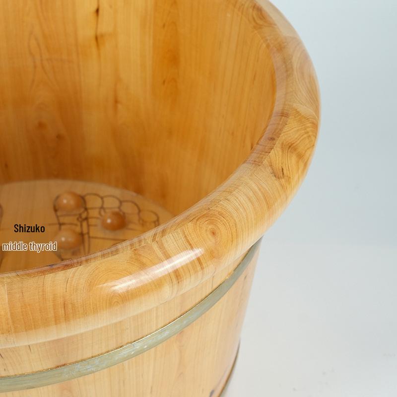 Cedar Wood Foot Bath Basin with Acupoint Massage - Household Wooden Soaking Bucket