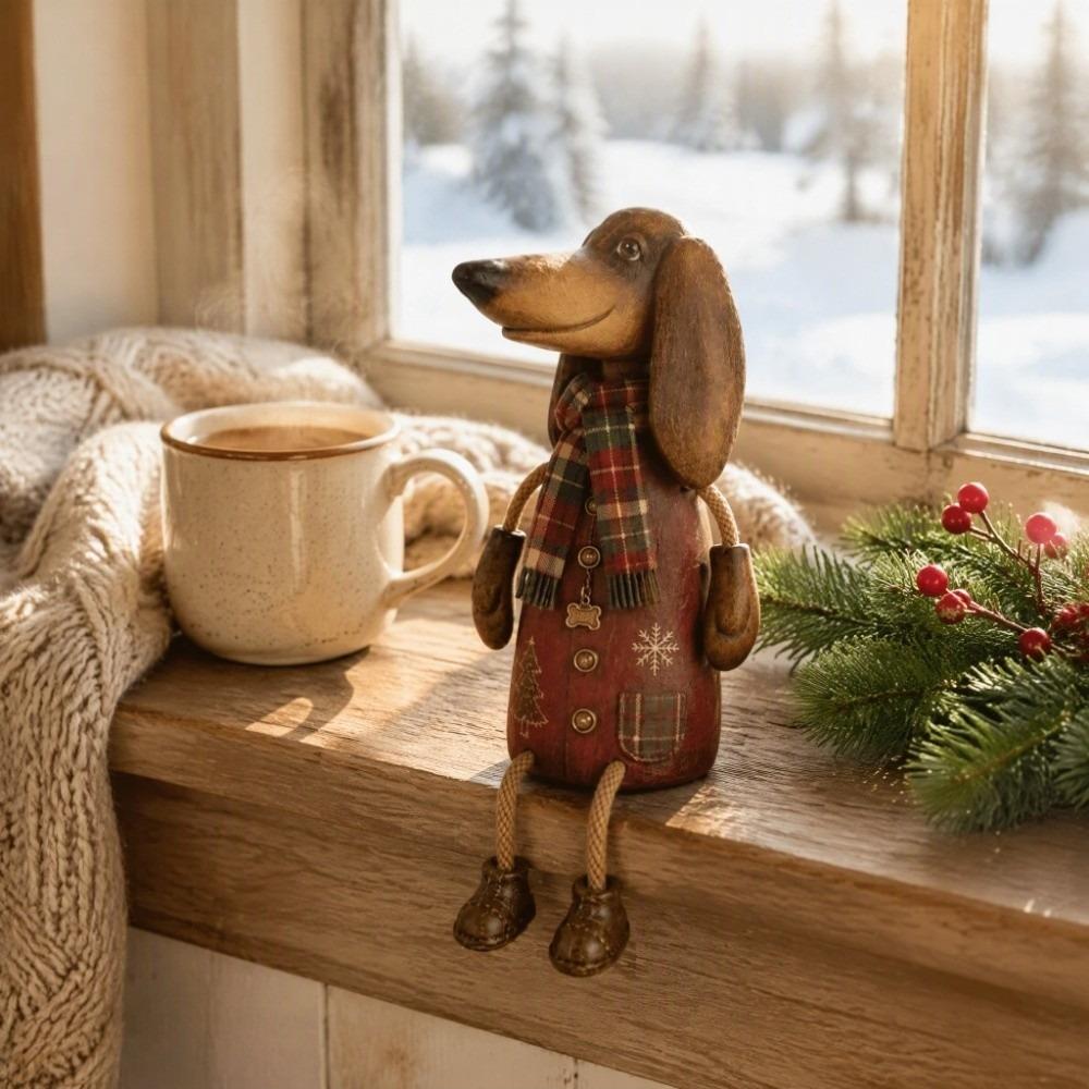 Rustic Farmhouse Dachshund Figurine Cartoon Christmas Dog Decoration Home Decor Ornament Home