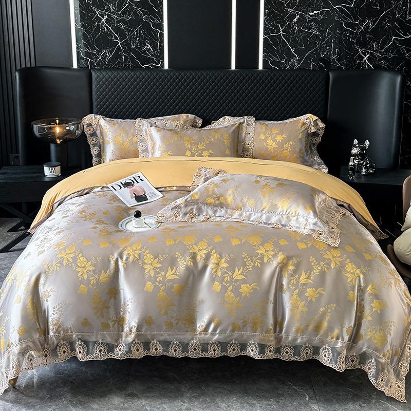 Luxury European Lace Trim Jacquard Silk Bedding Set