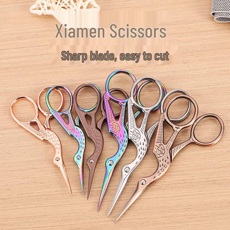 Crane-Shaped Stainless Steel Scissors for Retro Paper Cutting and Handmade Cross-Stitch