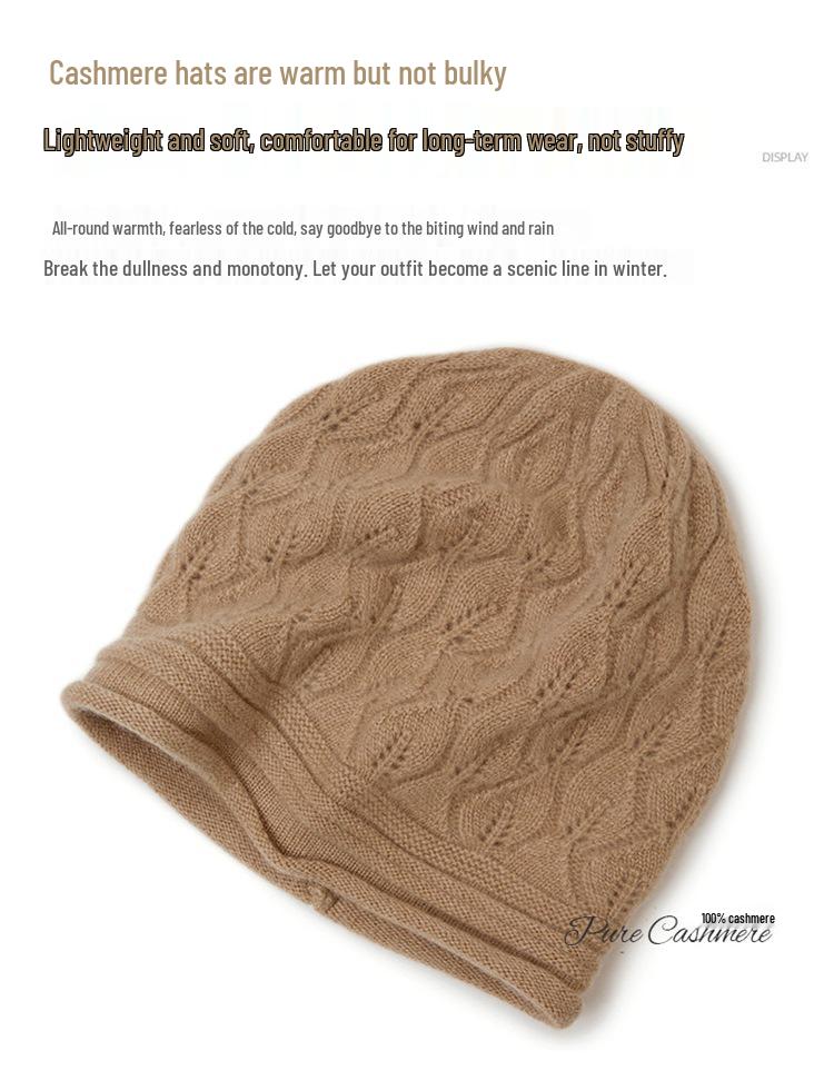 Kangsai Ni Women's 100% Cashmere Cable Knit Beanie - Warm, Fashionable, Versatile Solid Color Hat