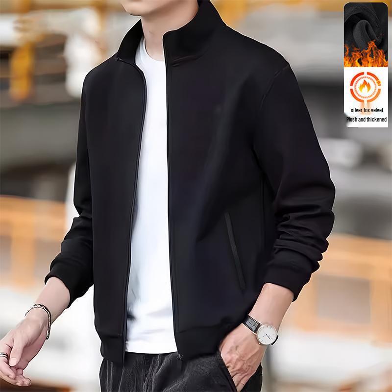 

Men s Stand Collar Velvet Commuter Jacket, 2025 Autumn/Winter Collection, Versatile Mid-Aged Cardigan Hoodie. 3XL (Recommended for 145-160 lbs)