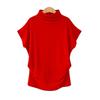 Plus Size Women's Solid Batwing Sleeve T-Shirt - Half-High Collar, Loose Fit, Polyester-Cotton Blend, Short-Sleeve