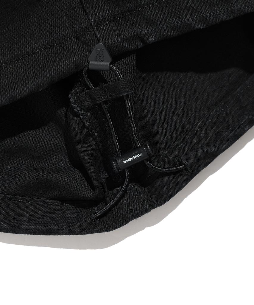 WACKY WILLY Wide Cotton Cargo Elastic Waist Pants Black