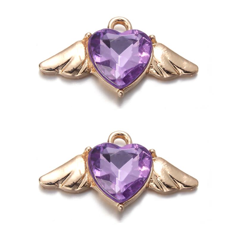 10Pcs Heart Wings Charms Alloy Colorful Rhinestone Romantic Pendant for Jewelry Accessories DIY Making Earrings Necklace Charm