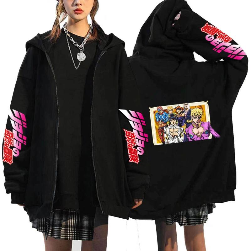 Anime JOJO's Bizarre Adventure Printed Fleece Zipper Hoodie Fall Winter Casual Teen Sports Sweatshirt