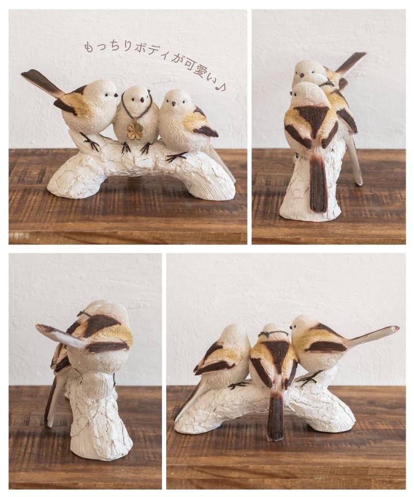 Long-tailed Tit (Shimaenaga) Bird Garden Ornament, Figurine, Decorative Item, Interior Decoration, Set of 3