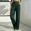 Women's Striped Suit Pants with Elastic Waistband and Button Front for Work