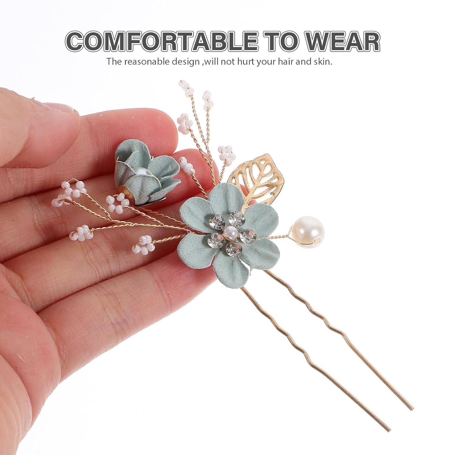 NUOBESTY 4Pcs Wedding Hair Clip Comb Handmade Bridal Hair Clip Pearl Floral Leaf Head Accessories for Women Wedding (Green)