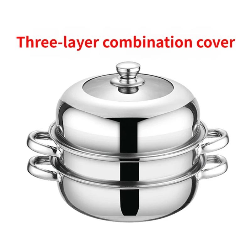 High Efficiency 3 Layer Nonrust Steel Steamer Pot With Ergonomic Handle For Safe And Even Heating