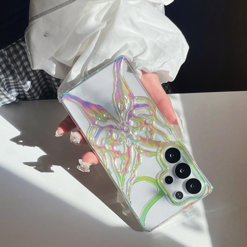 Luksusowe Etui na Telefon 3D Kolorowy Gradient Motyl Puste Wycięcia Dla Samsung S25 S24 Ultra Plus Odporne na Wstrząsy Chłodzące Galwanizowane Tylne Etui