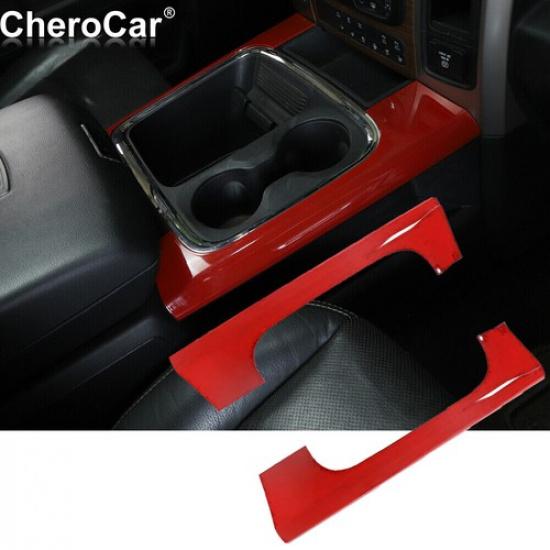 Left & Right Interior Cup Holder Panel Trim Cover for Dodge Ram 1500 2015-17 Red