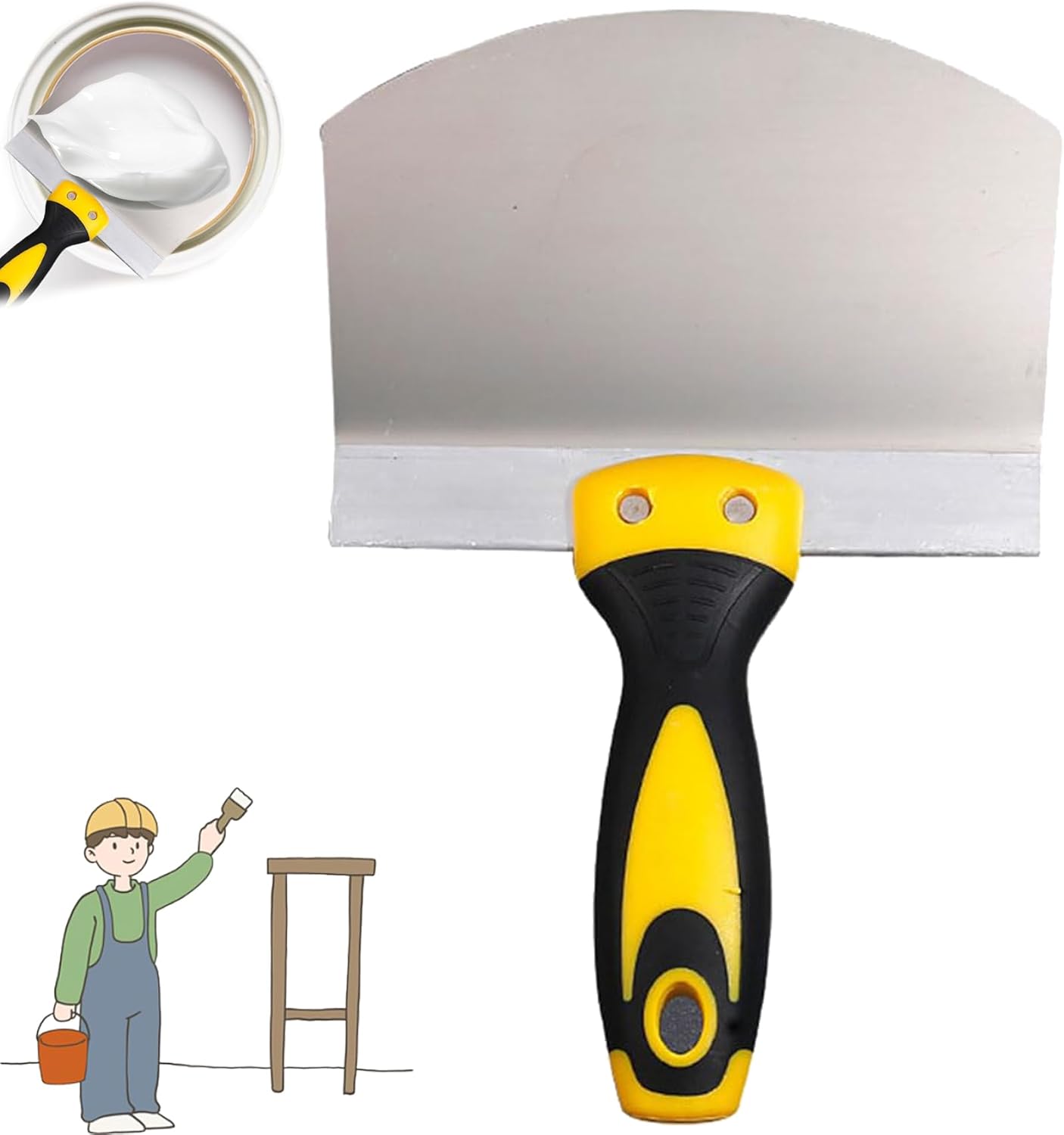 

Stainless Steel Putty Knife Scraper Paint Filling Spatula Painters Tool Paint Feed Filling Scraper Spackle Knife for Plaster Curved gray shovel