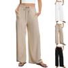 Linen Casual Wide Leg Pants For Women Elastic Waist Versatile Business Casual Work Palazzo Trousers With Pockets
