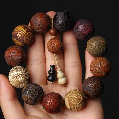 Classic 20Mm Handmade Wood Carved Beaded Bracelet With Pendant For Men And Women Jewelry Gift