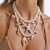 N11118 Summer Ocean Resort Wind Shell Conch Imitation Pearl Necklace Fashion Exaggerated Stacking Necklace Woman