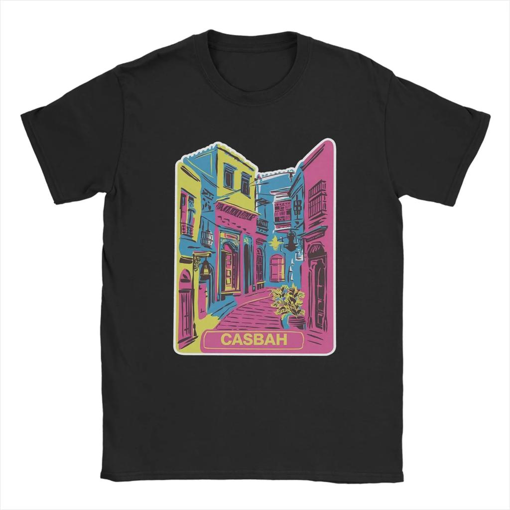 Men's 100% pure cotton T-shirt with Algerian city pattern print, hip-hop streetwear, casual top