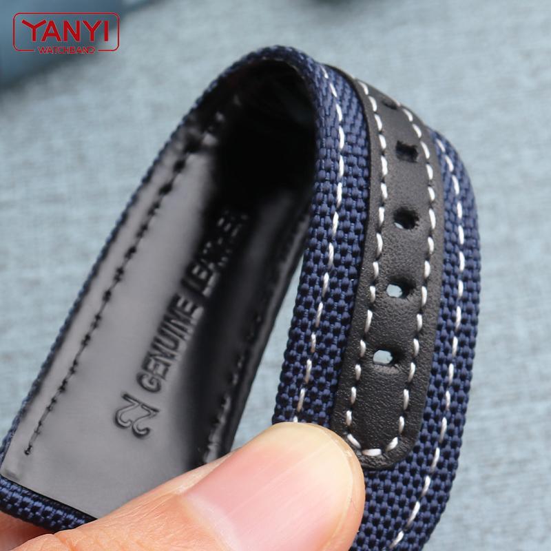 Nylon Watchband 22mm Leather Bottom Watch Strap for B-reitling M-ido O-mega Armani C-itizen Watches Band Canva Bracelet