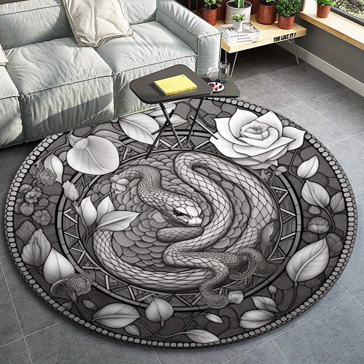 

1pc Flower and White Snake Pattern Round Floor Mat, Non-slip for Living Room Bedroom Chair Carpets Home Decor Gifts, Home Decor Room Decor O 80cm by 80cm