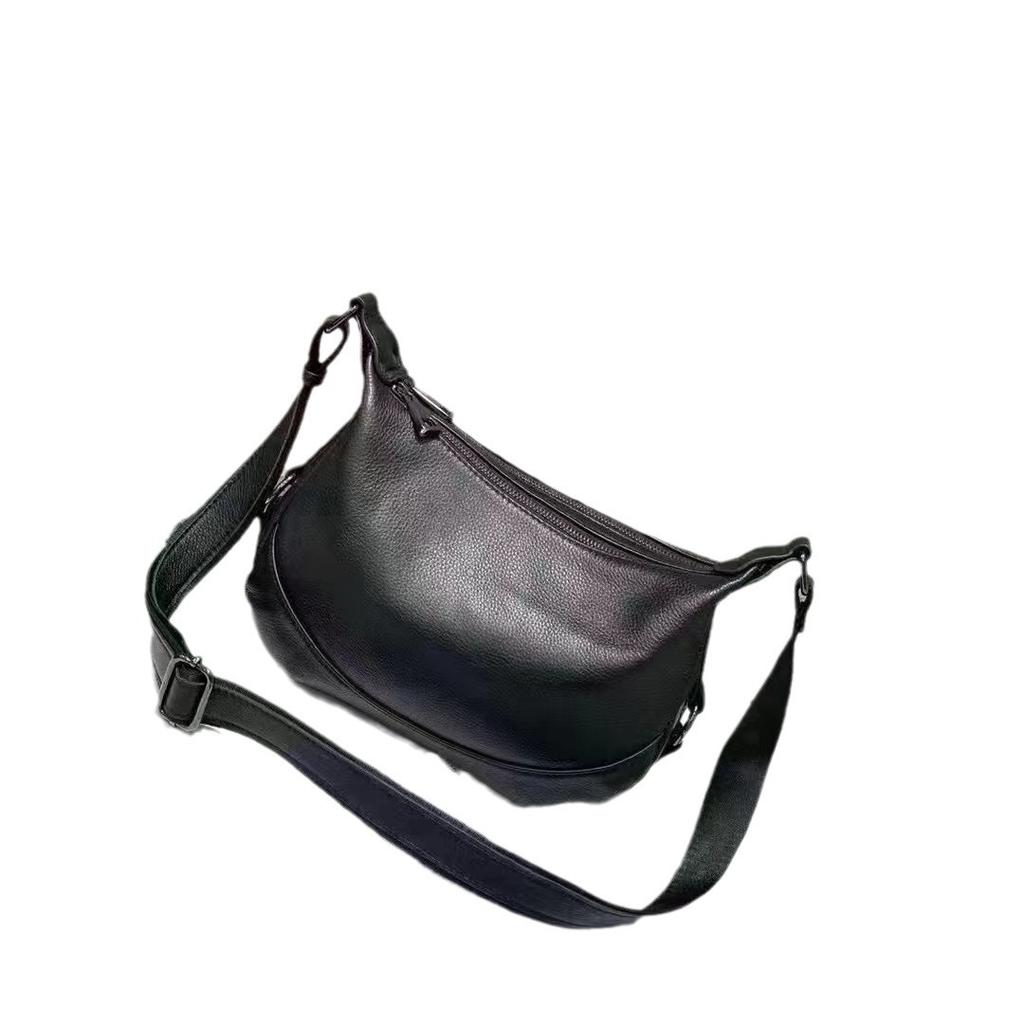 Cowhide Women Single Shoulder Crossbody Simple Multi-compartment Dumpling Bag Large Capacity Aunt Mother Bag