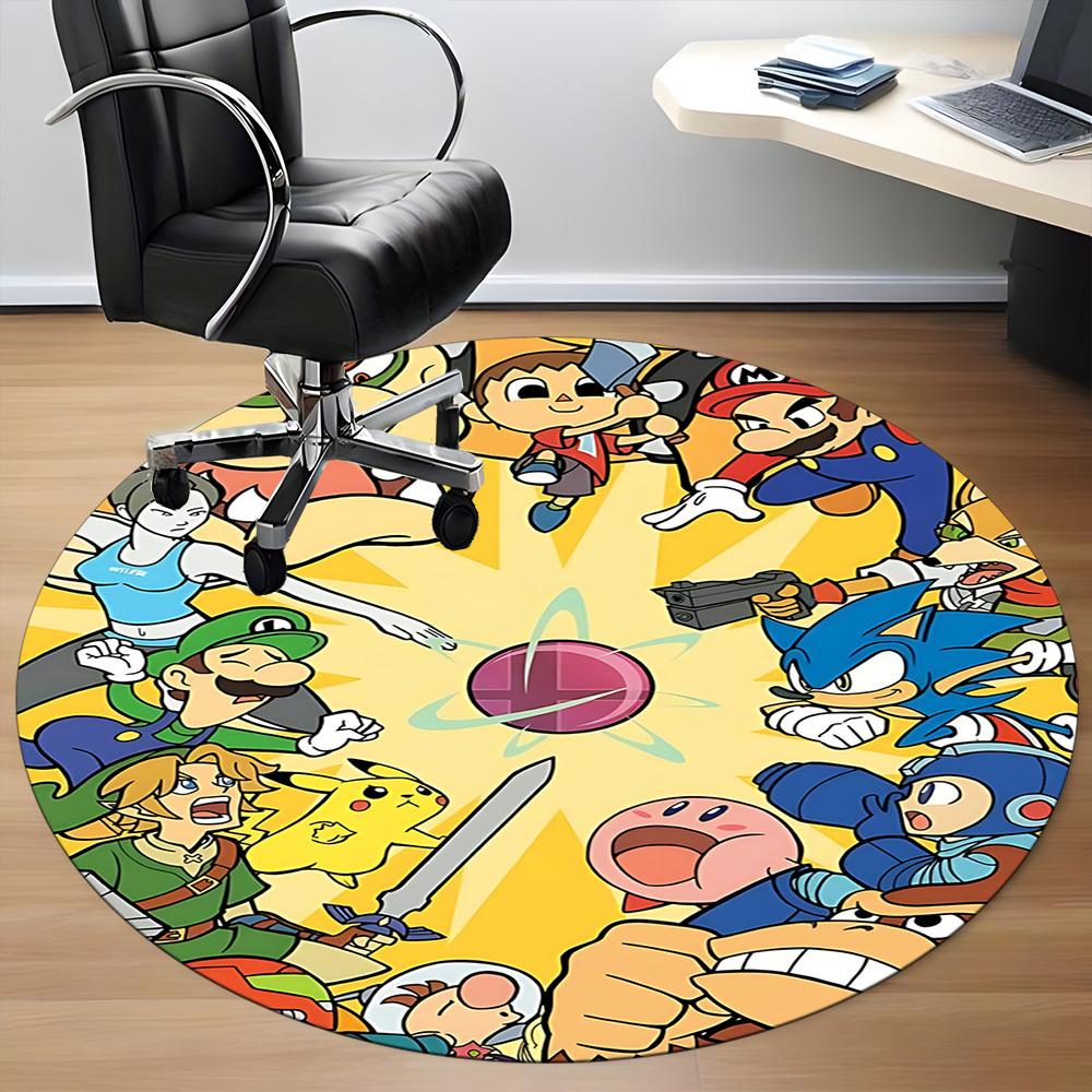 1pc Mario Sonic Cartoon Characters Office Round Area Rug, Under Office Chairs Bedroom Living Room Home Decor, Room Decoa1016205