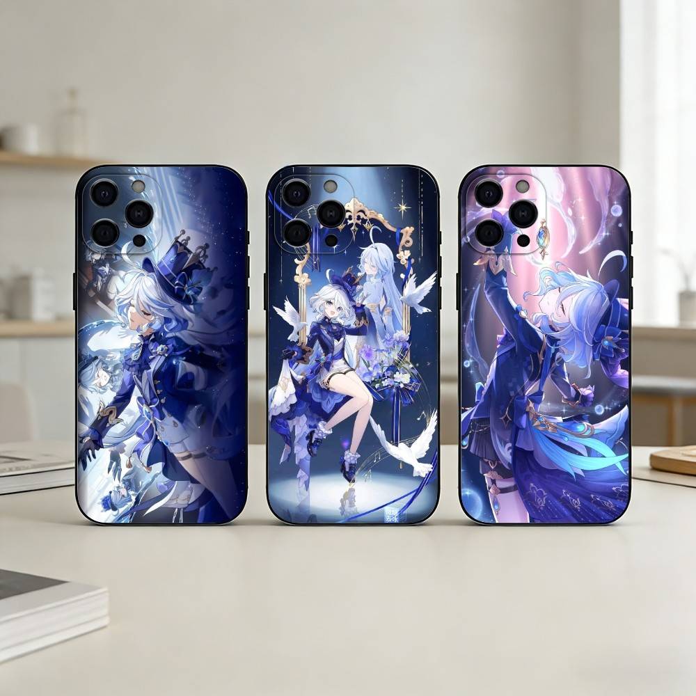 G-Genshin Impact F-Furina Phone Case For iPhone 17,16,15,14,13,12,11 Plus,Pro Max,SE4Soft Silicone Black Cover