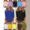 Women's Long Sleeve Round Neck Button Detail Blouse Solid Color Casual Top