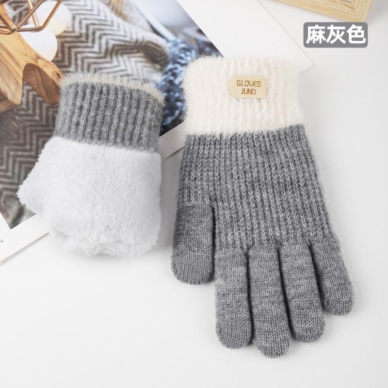 Knitted gloves, women's autumn and winter warm outdoor cycling cold-proof double-layer velvet thickened, touch screen gloves