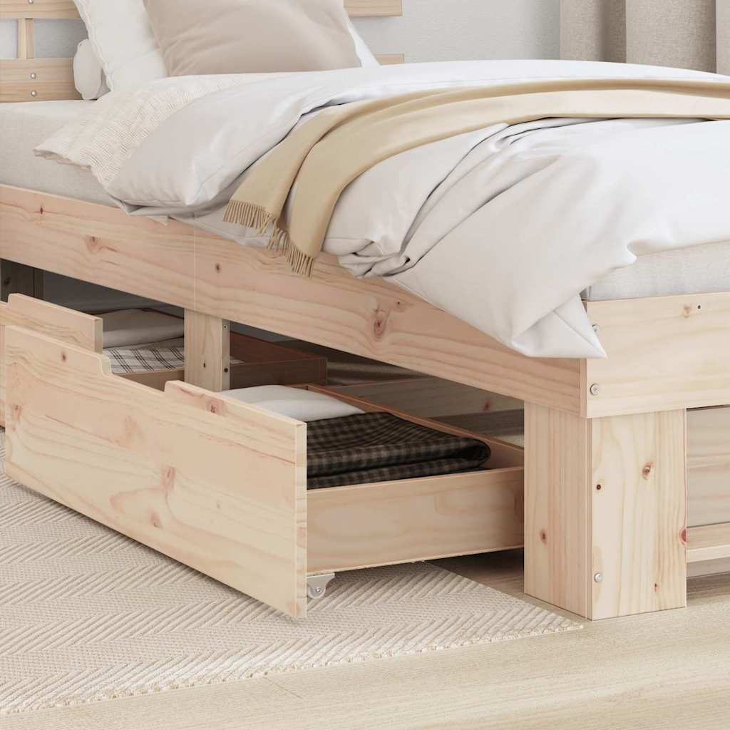 Natural Wooden Bed Frame with Headboard 75 x 190 cm Solid Pine Wood