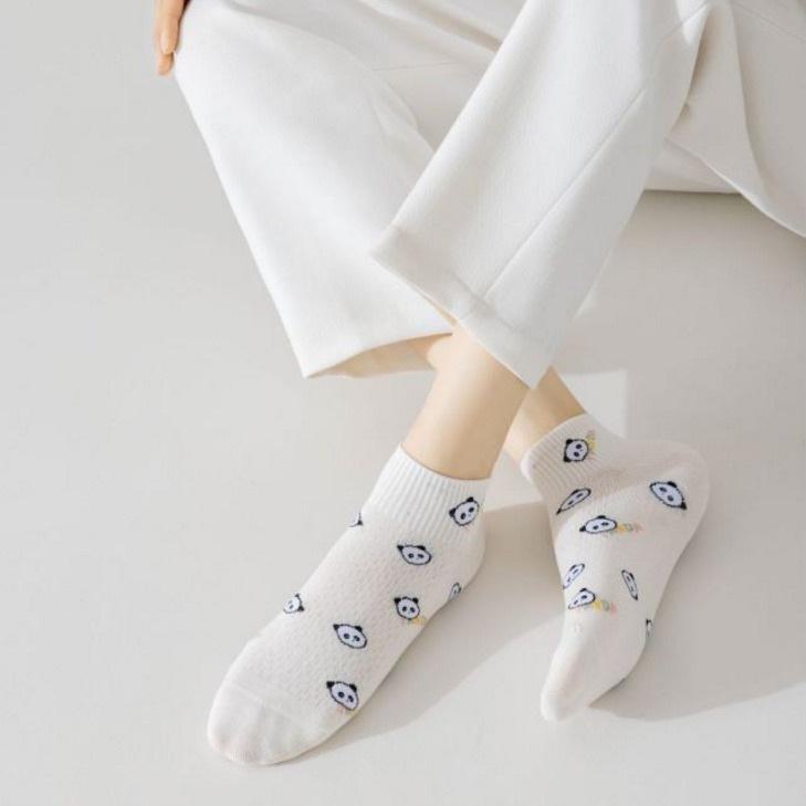 Damen Niedliche Cartoon Panda Low-Top Socken - Frühlings- & Sommeredition, Bequeme Weiße Kurze Socken für Studentinnen