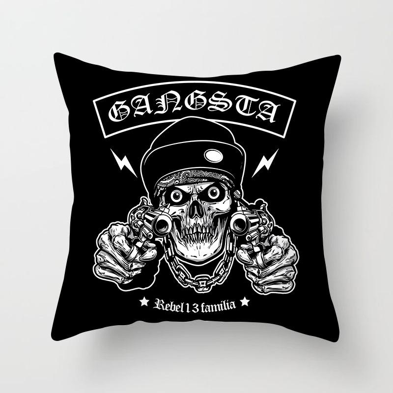 Black Grey Skull Face Living Room Decor Pillowcase Car Halloween Sofa Cushion Cover