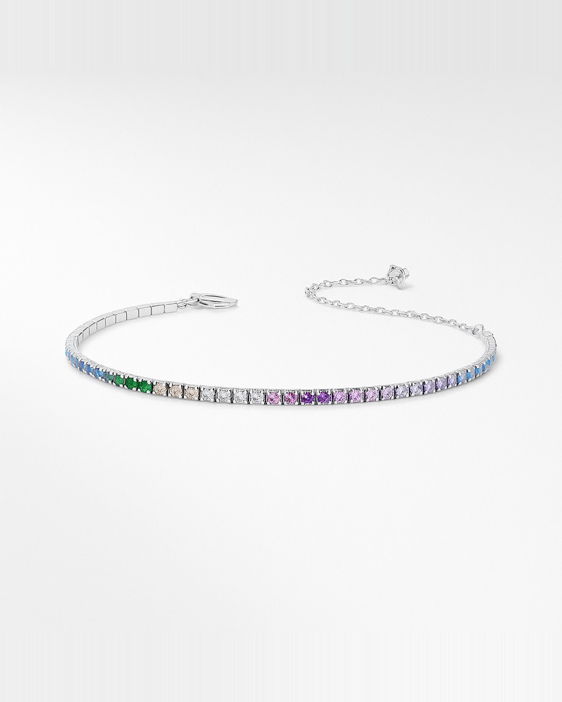 BAMOER 925 Sterling Silber Klassische Tennisarmbänder, Regenbogen Zirkonia Tennisarmband Modeschmuck Geschenke für Frauen