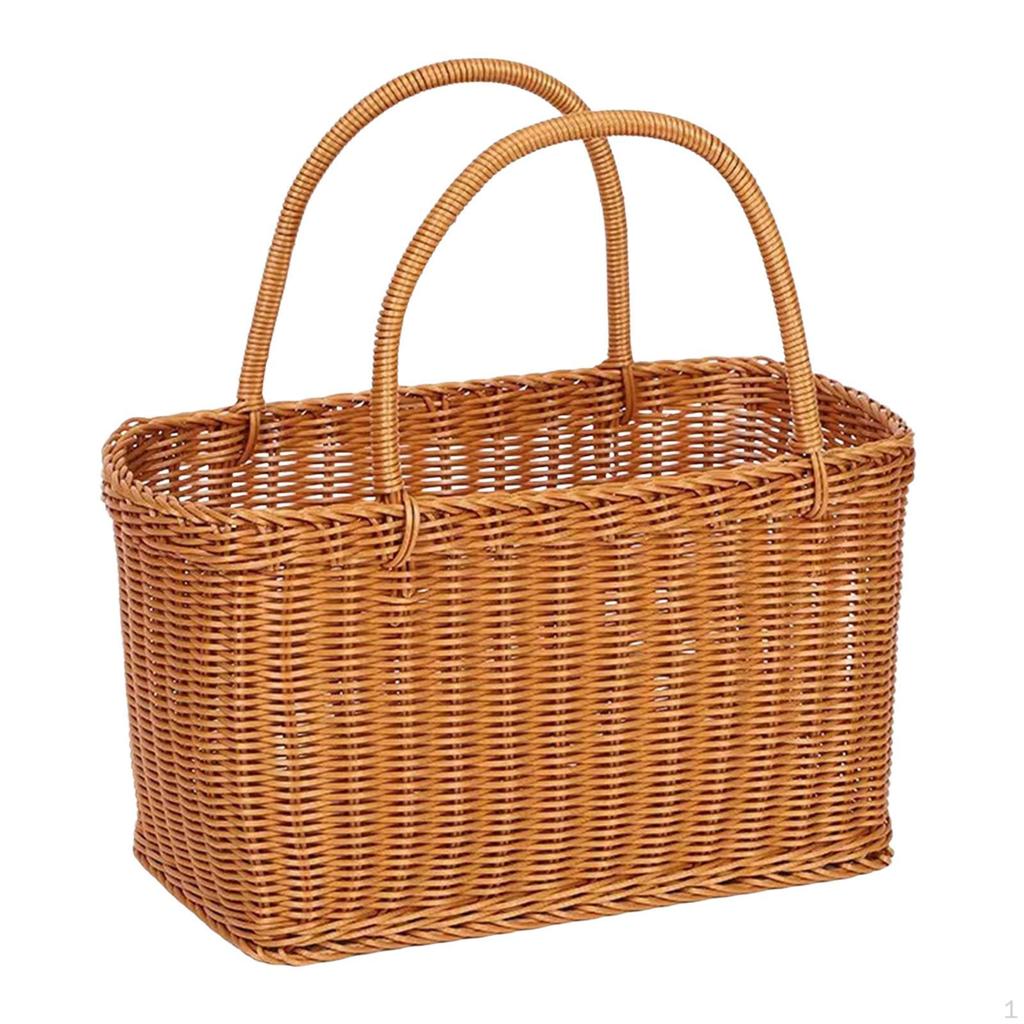 Hand Woven Basket Imitation Rattan Reusable Home Use Empty Picnic with Double Handles for